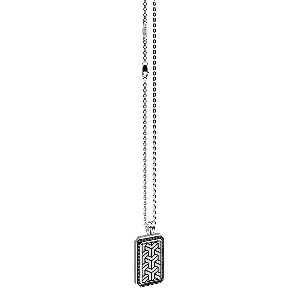 Zancan Collana Zancan in argento con pendente a targa e pietre nere Presa