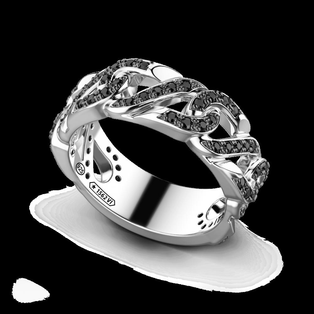 Zancan Anello Zancan in argento a fede con pietre nere Nuova