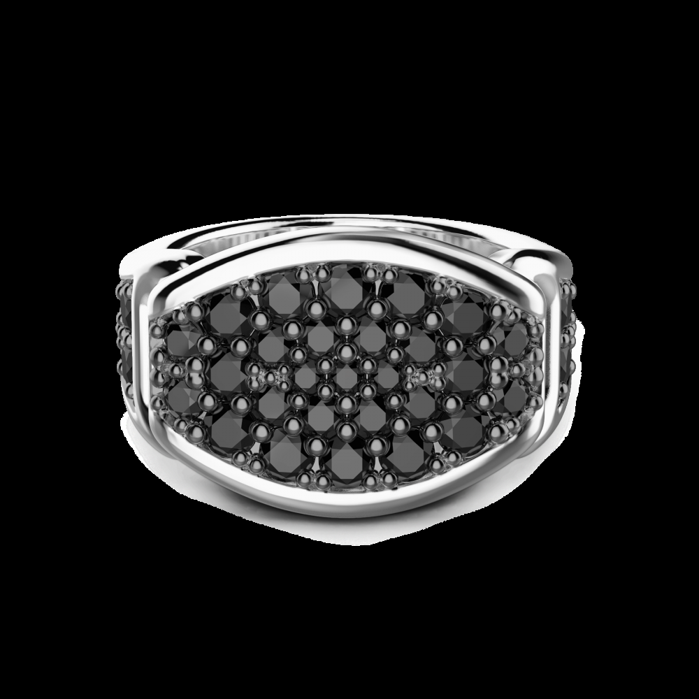 Zancan Anello chevalier Zancan in argento con pietre nere Comprare a buon mercato