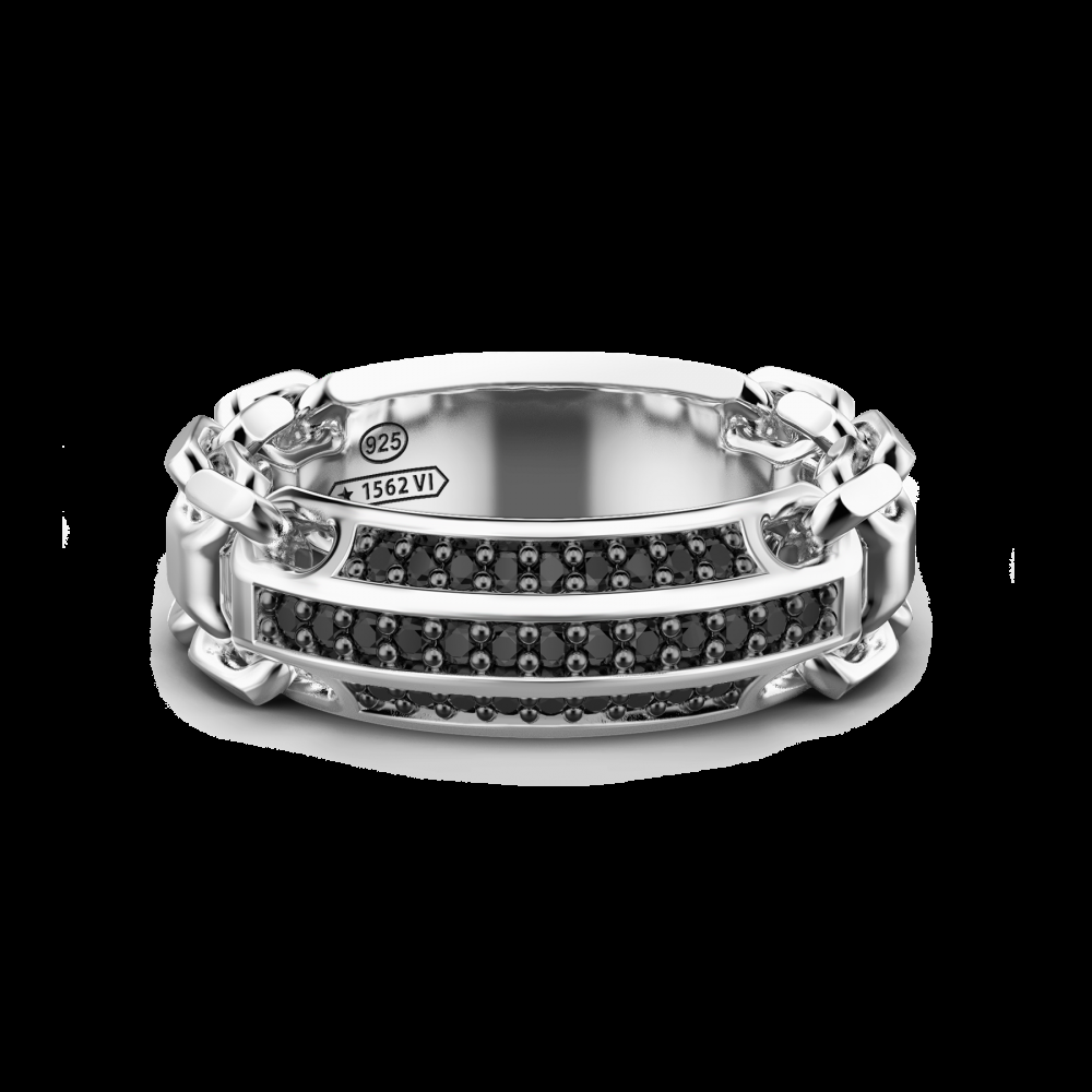 Zancan Anello Zancan in argento a fede con pietre nere