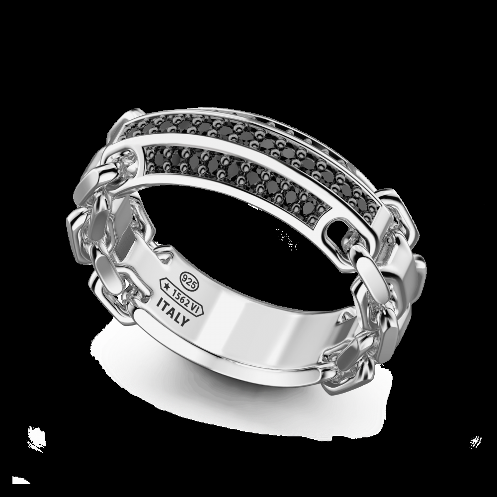 Zancan Anello Zancan in argento a fede con pietre nere Offerta per la Festa della Mamma