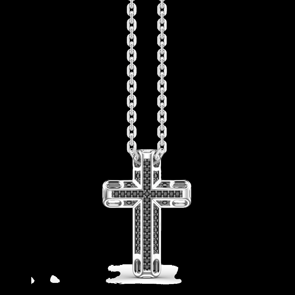 Zancan Collana Zancan in argento con pendente a croce e pietre nere Offerta Anniversario