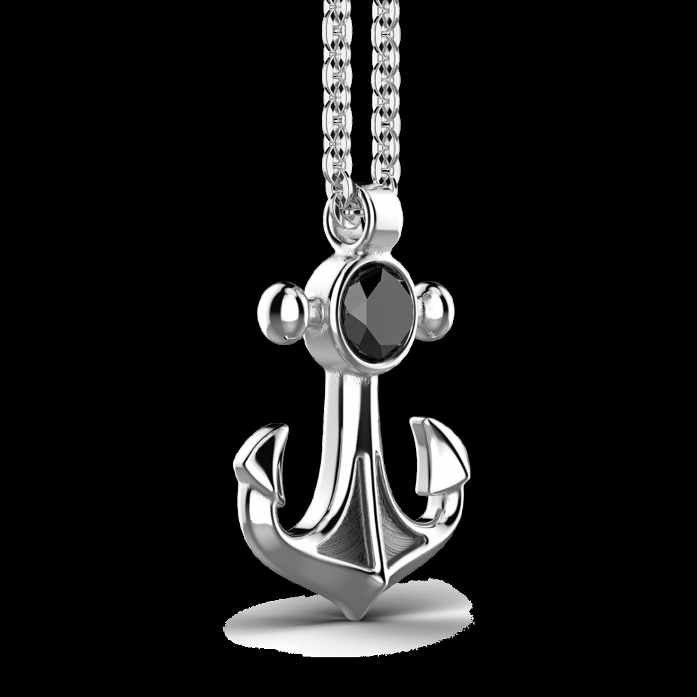 Zancan Collana Zancan in argento con pendente ad ancora e pietra nera Ultimi due giorni