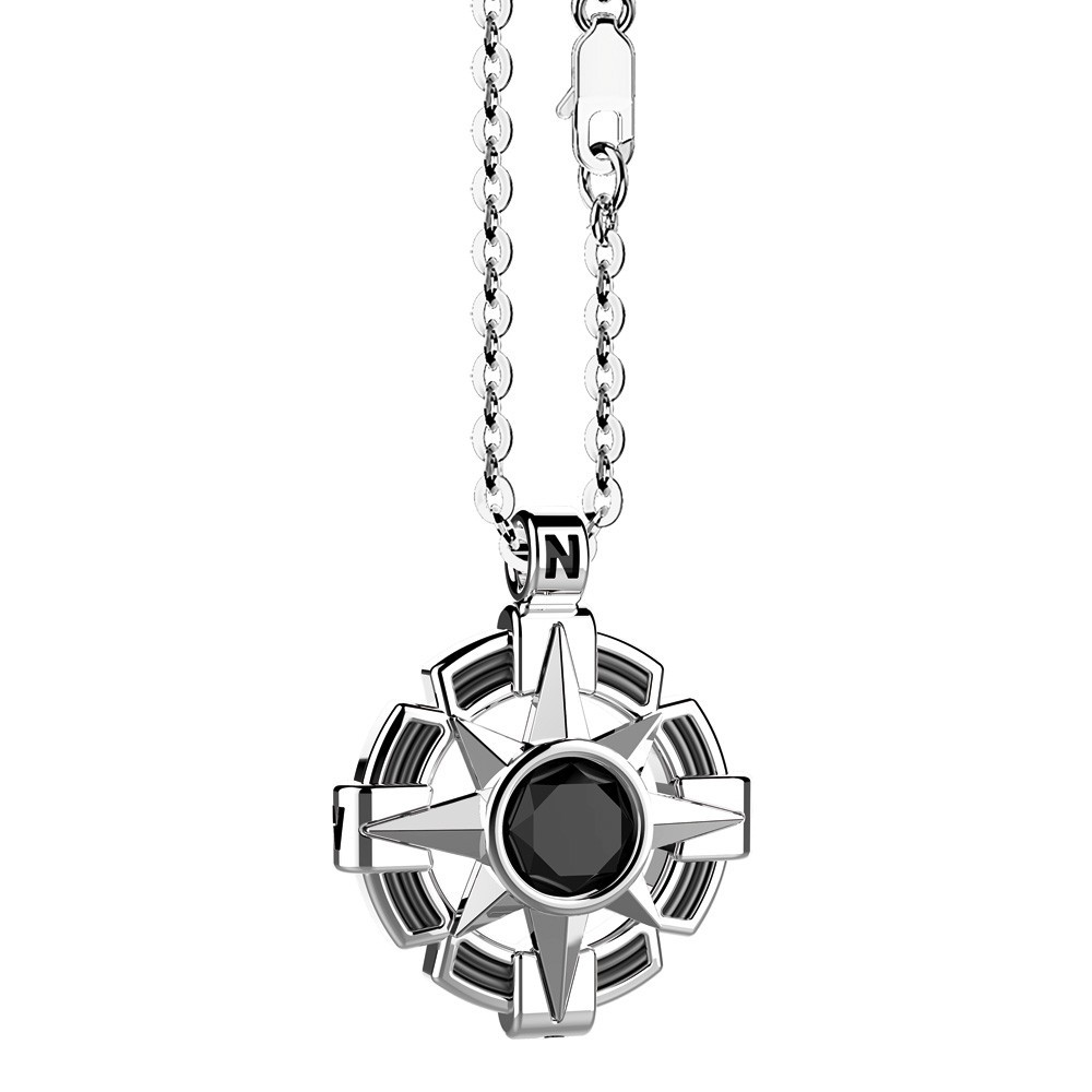 Zancan Collana Zancan in argento con pendente a rosa dei venti e pietra nera Ultimo giorno