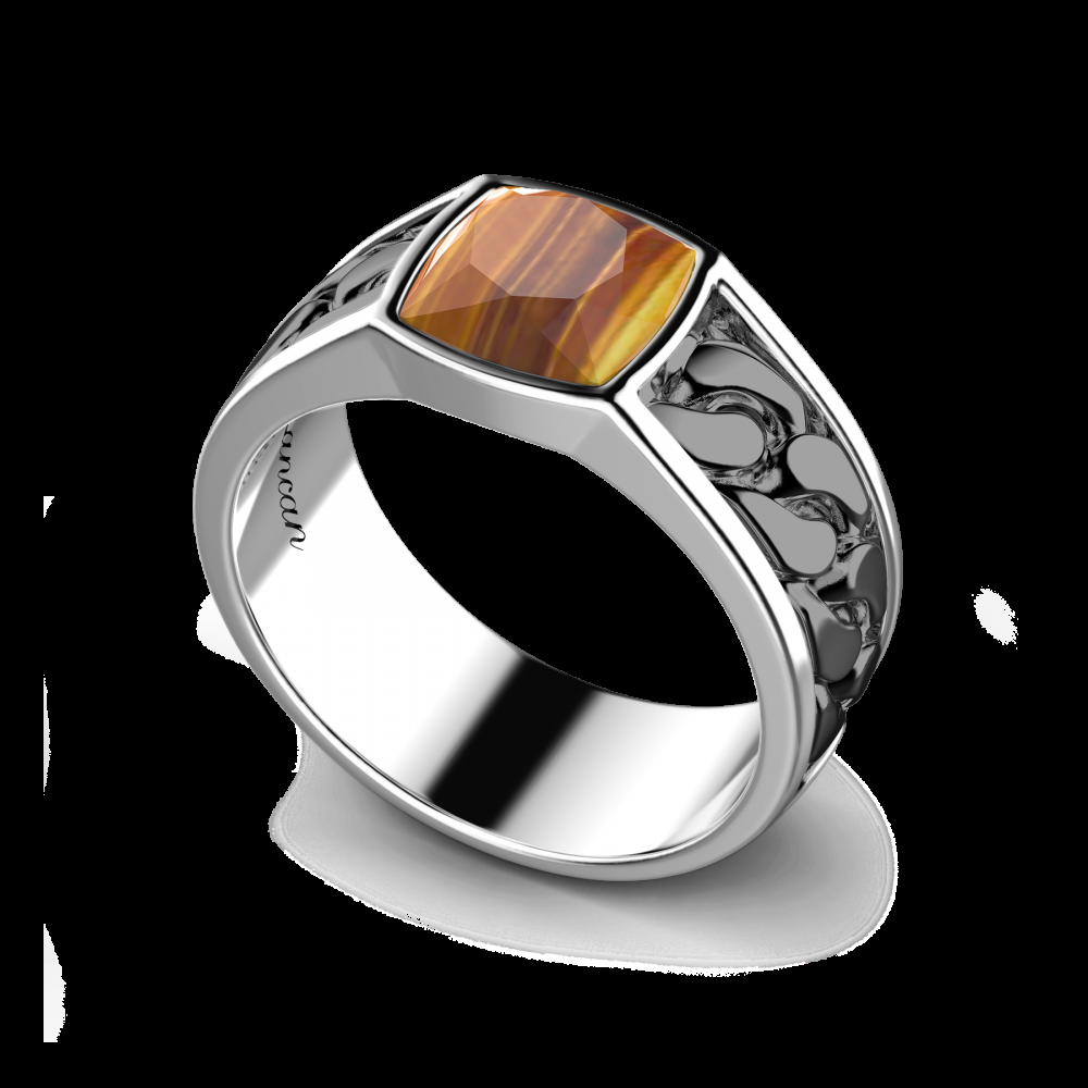 Zancan Anello in argento bianco e nero con occhio di tigre Duty-free