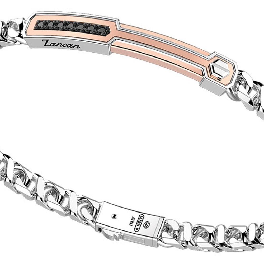 Zancan Bracciale a grumetta Zancan in argento con targa ed inserti in oro rosa e pietre nere Sostegno trimestrale