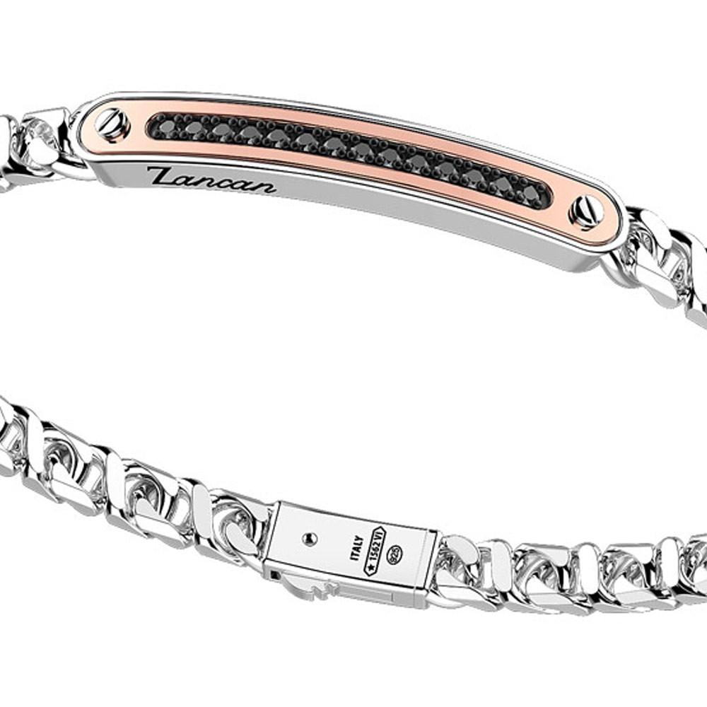 Zancan Bracciale a grumetta Zancan in argento con targa ed inserti in oro rosa e pietre nere Fino al 55% di sconto