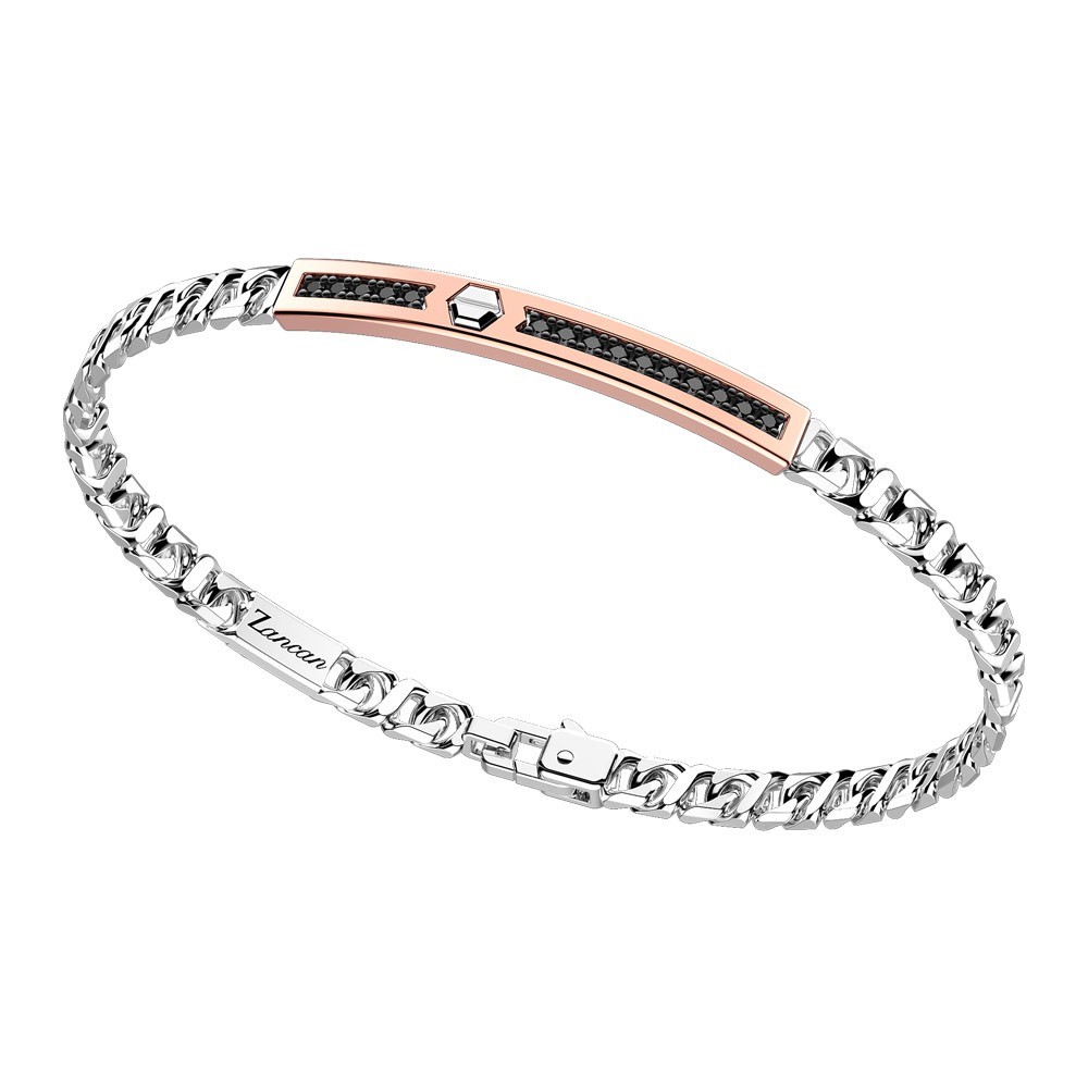 Zancan Bracciale a grumetta Zancan in argento con targa ed inserti in oro rosa e pietre nere Enormi sconti