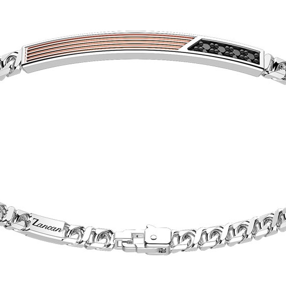 Zancan Bracciale a grumetta Zancan in argento con targa ed inserti in oro rosa e pietre nere Esporta salva
