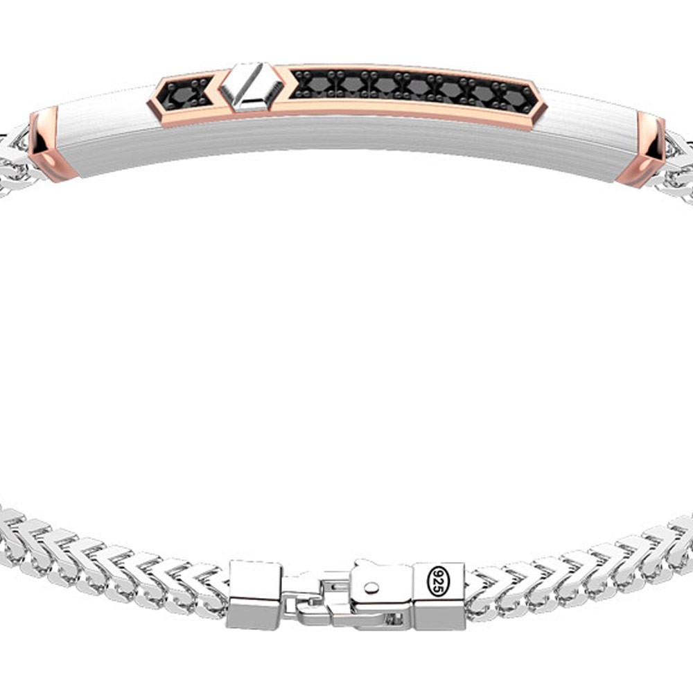 Zancan Bracciale Zancan in argento con targa ed inserti in oro rosa e pietre nere Duty-free