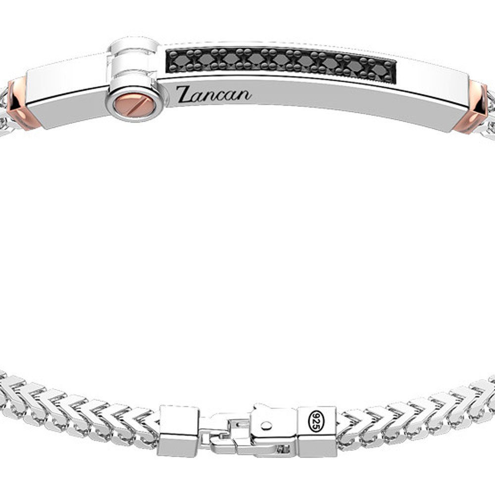 Zancan Bracciale Zancan in argento con targa ed inserti in oro rosa e pietre nere 50% di sconto per tempo limitato