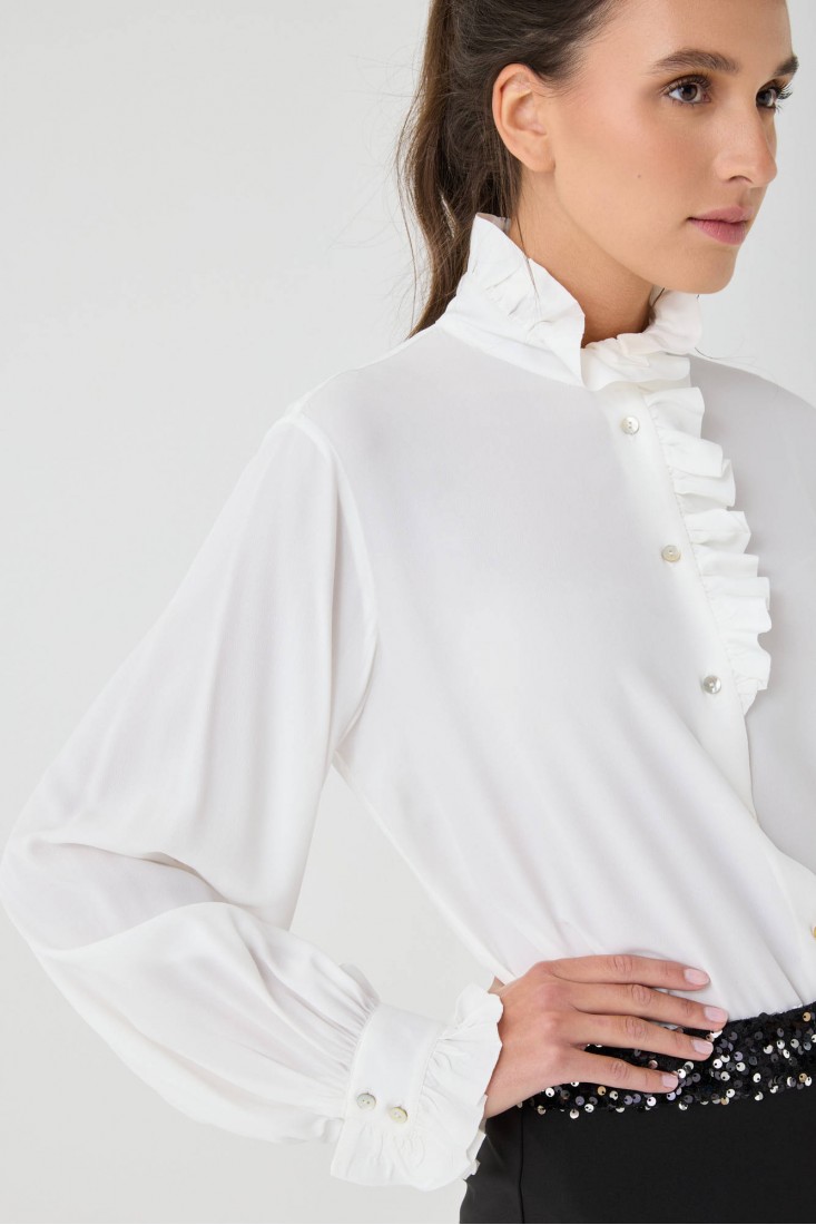Zanetti 1965 Camicia in crepe de chine di seta con rouche Rilascio limitato